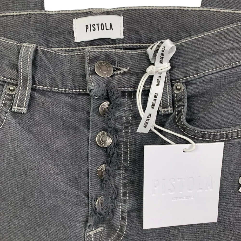 Pistola Charlie High Rise Straight Distressed Gray Wash Button Fly Women's SZ 25